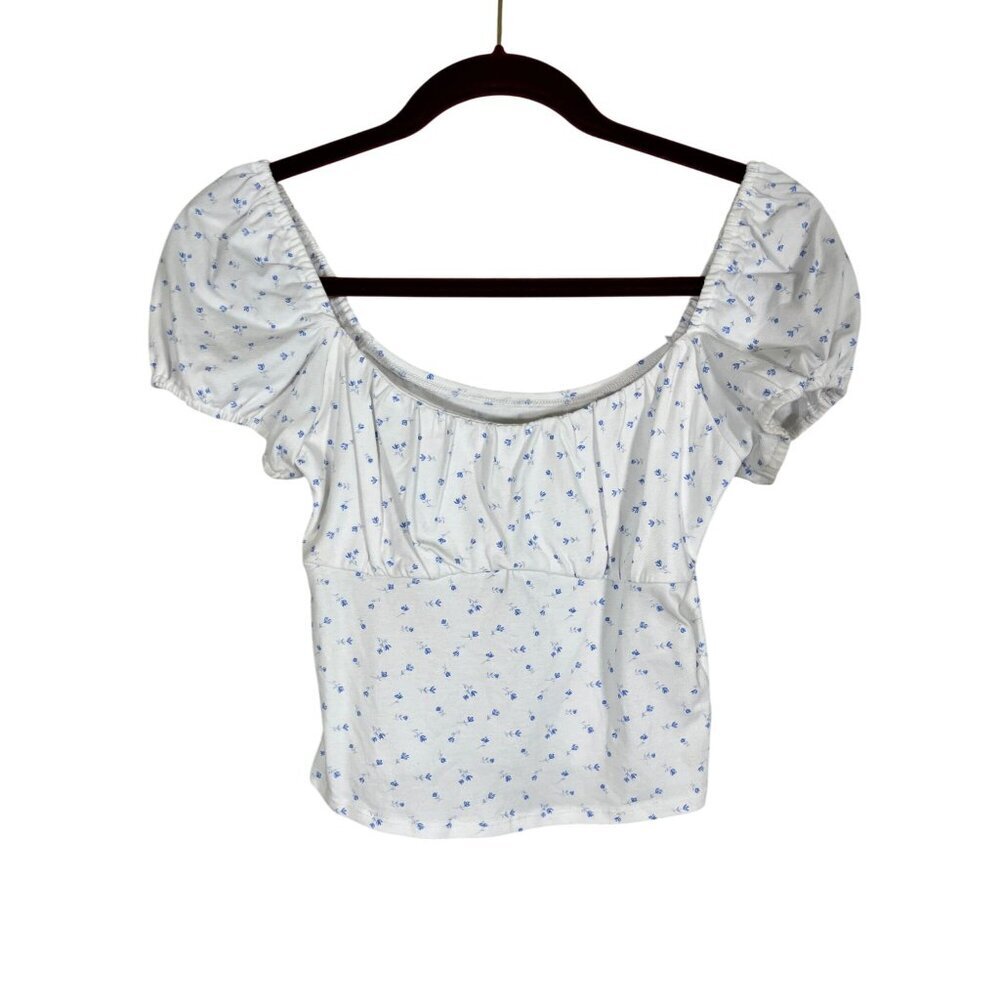 Hollister Milkmaid Floral Top S White Y2K Boho Western Hippie Indie Folk Chic